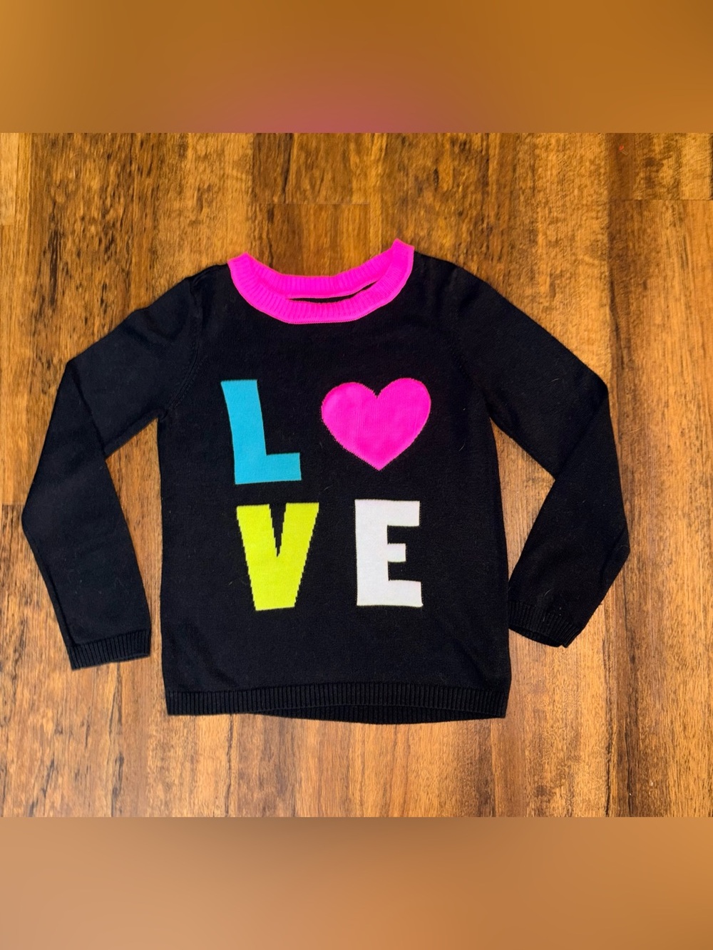 The Children's Place Girls LOVE Heart Crewneck Knit Sweater Black M 7/8